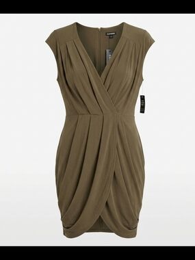 Express Olive Wrap Draped Sheath Dress